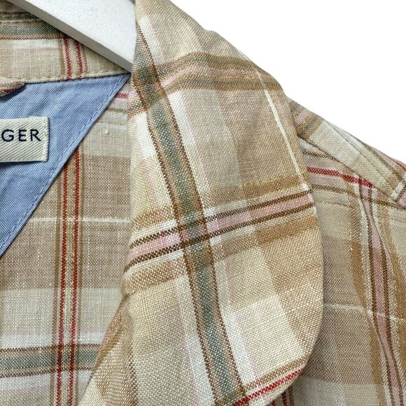 TOMMY HILFIGER Linen Jacket Size 14 Womens Plaid Blazer Beige Metallic Gold - Picture 7 of 9